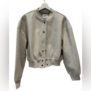 Women’s Neutral Button-Up Sweatshirt Jacket | Minimalist Bomber Style | Size S